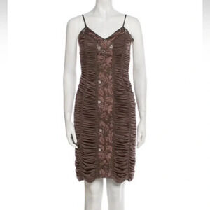 Sue Wong Nocturne slip dress brown ruched embellished Size 4